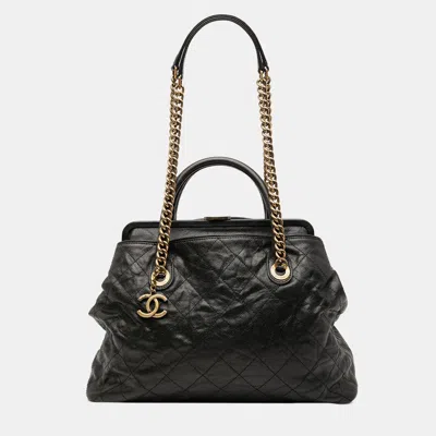 Pre-owned Chanel Black Quilted Glazed Caviar Frame Tote