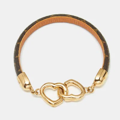 Pre-owned Louis Vuitton Say Yes Monogram Leather Gold Tone Bracelet 17