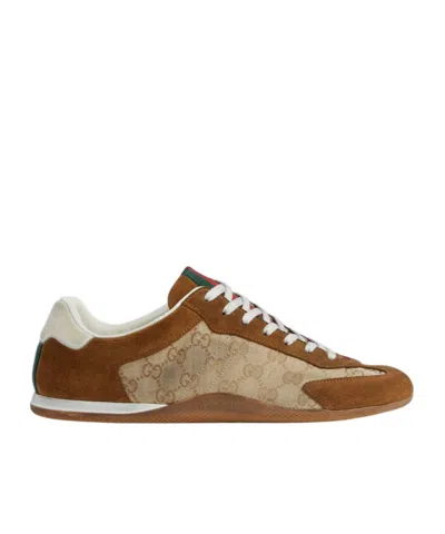 Gucci Shift Suede Sneakers With Gg Supreme Fabric Inserts In Multi