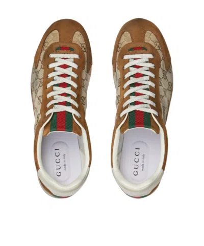 Gucci Shift Suede Sneakers With Gg Supreme Fabric Inserts In Multi