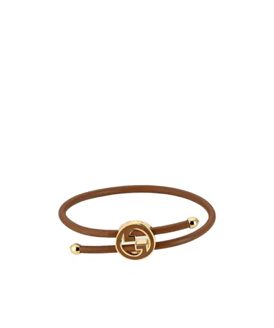 Gucci Bracelet With Enamel Round Interlocking G In Brown