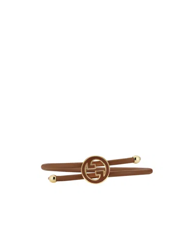 Gucci Bracelet With Enamel Round Interlocking G In Brown