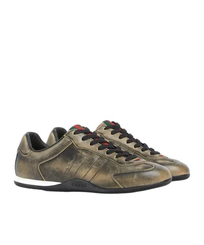 Gucci Leather Shift Sneakers Low Top Rubber Sole In Green
