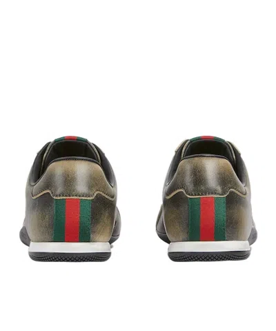 Gucci Leather Shift Sneakers Low Top Rubber Sole In Green