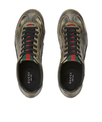 Gucci Leather Shift Sneakers Low Top Rubber Sole In Green