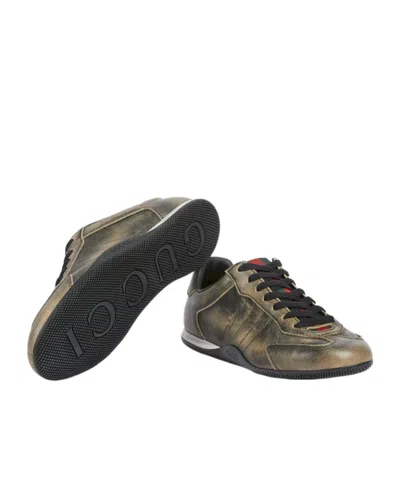 Gucci Leather Shift Sneakers Low Top Rubber Sole In Green