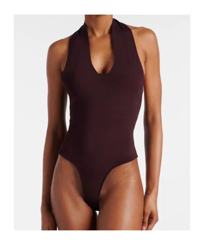Khaite Toto Stretch-knit Halterneck Bodysuit In Brown
