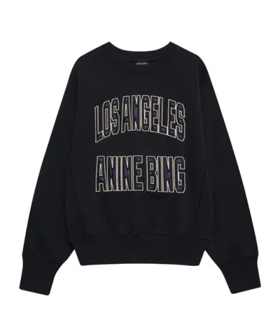 Anine Bing Womens Vintage Black Harry Logo-embroidered Cotton Sweatshirt In Blue