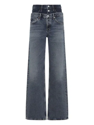 Agolde Elson Layered Straight-leg Jeans In Gray