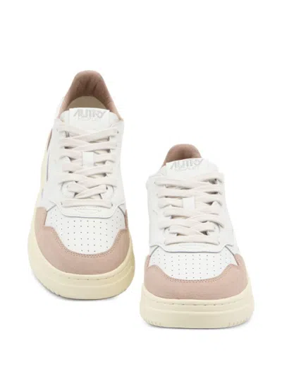 Autry Medalist Low Sneakers In White Leather And Rose Cannel Suede Shoes In White