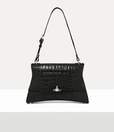 Vivienne Westwood Bianca Small Shoulder Bag Emboss Croc Leather Black In Black