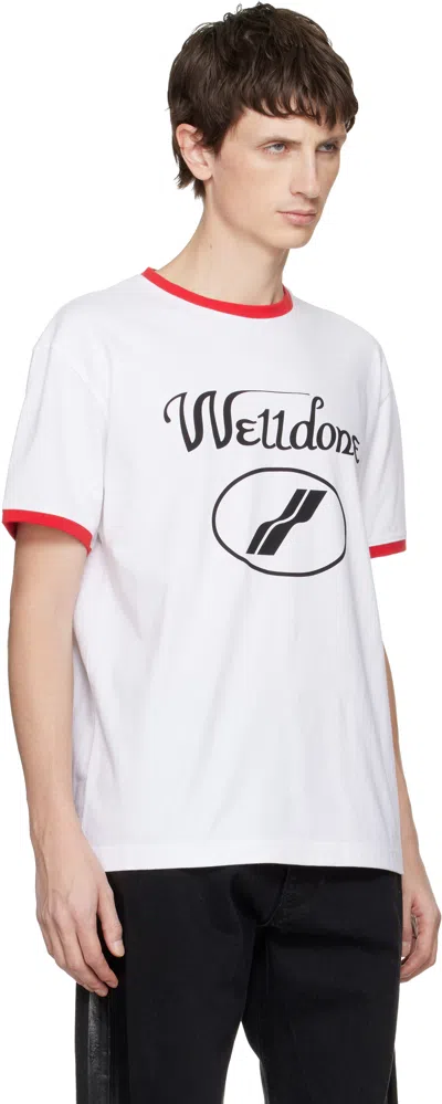 We11 Done White Cursive Logo Fitted Ringer T-shirt In White