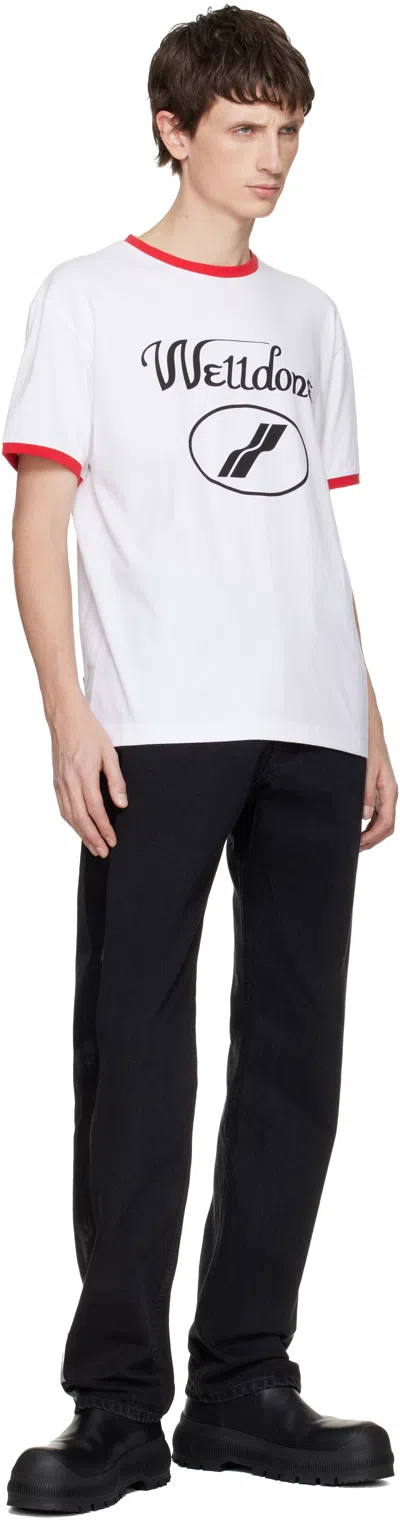 We11 Done White Cursive Logo Fitted Ringer T-shirt In White