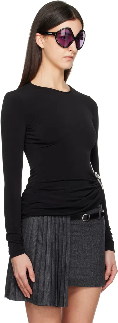 Coperni Gathered Leather-trimmed Top In Black