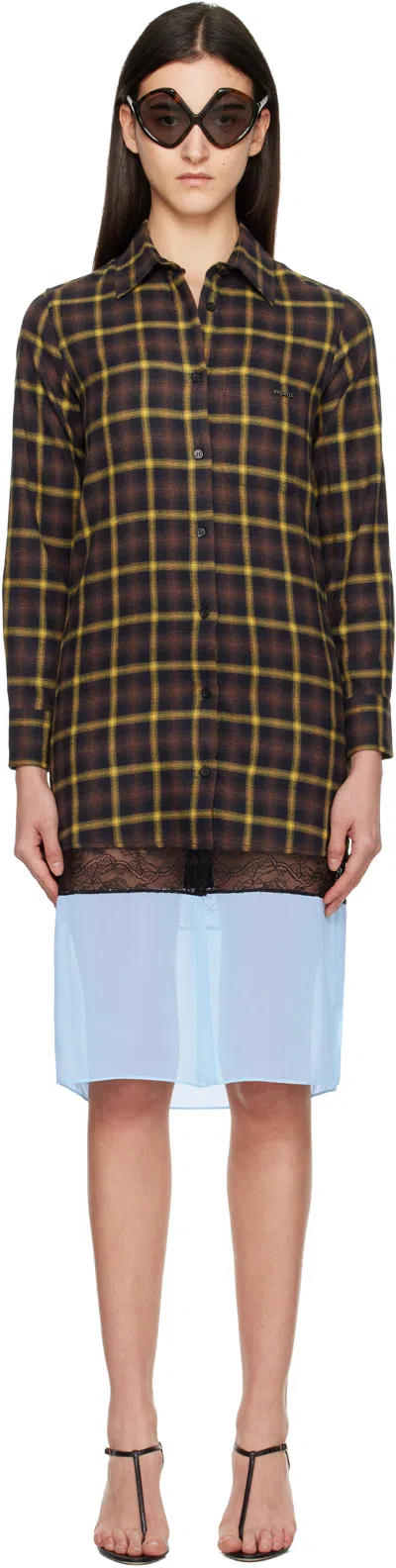 Coperni Brown & Blue Multi Layer Shirt Midi Dress