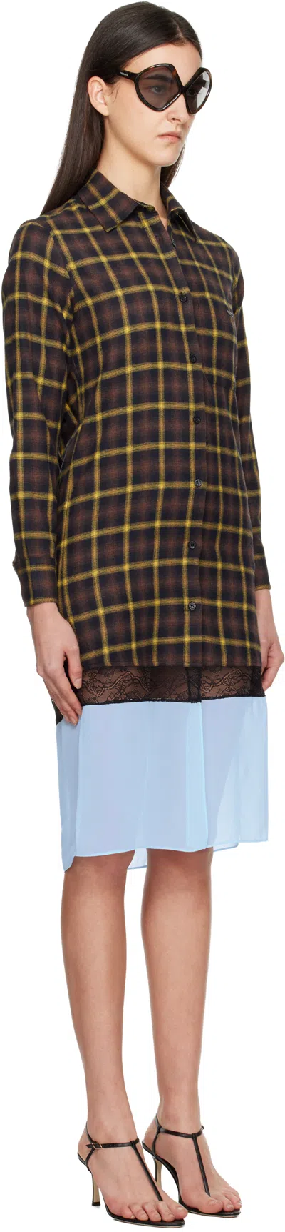 Coperni Brown & Blue Multi Layer Shirt Midi Dress