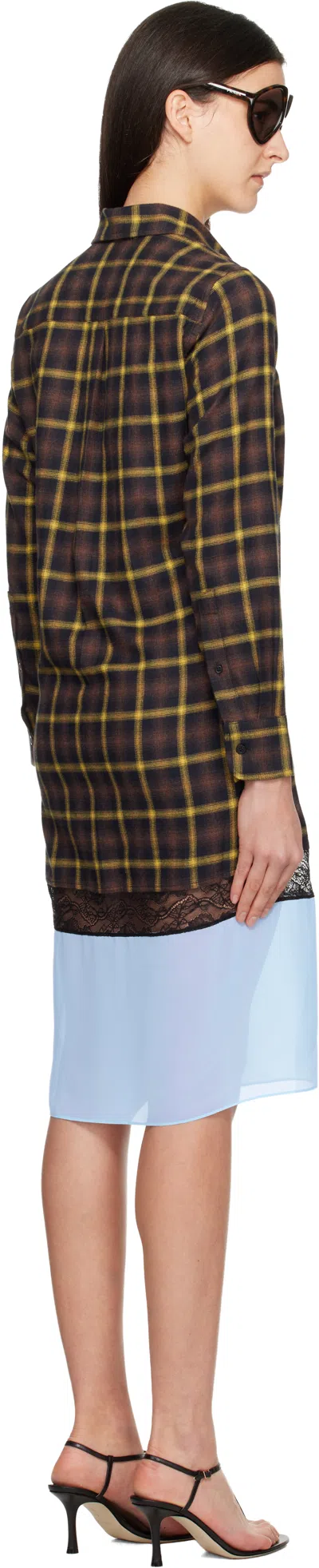 Coperni Brown & Blue Multi Layer Shirt Midi Dress