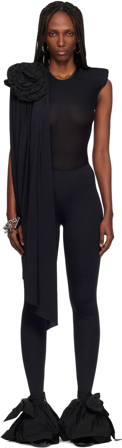 Vaquera Black Draped Bodysuit In Black