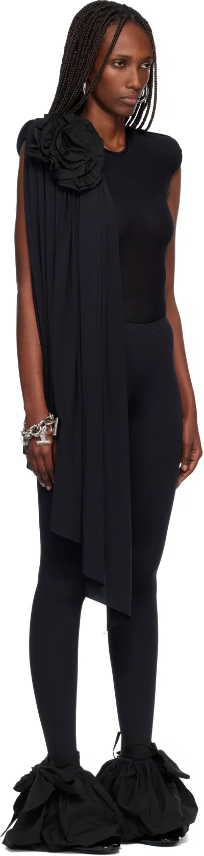 Vaquera Black Draped Bodysuit In Black