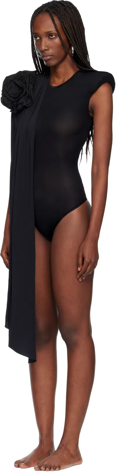 Vaquera Black Draped Bodysuit In Black