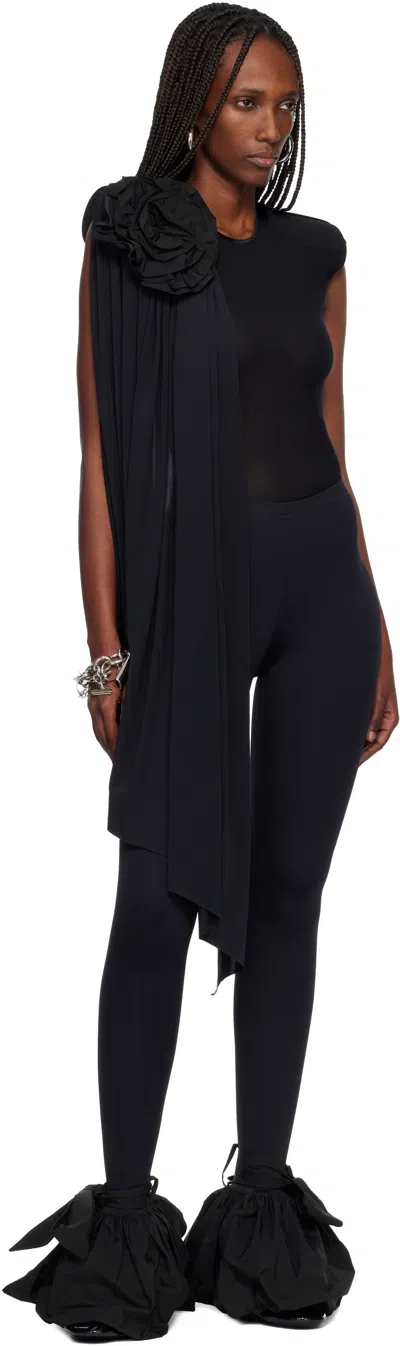 Vaquera Black Draped Bodysuit In Black