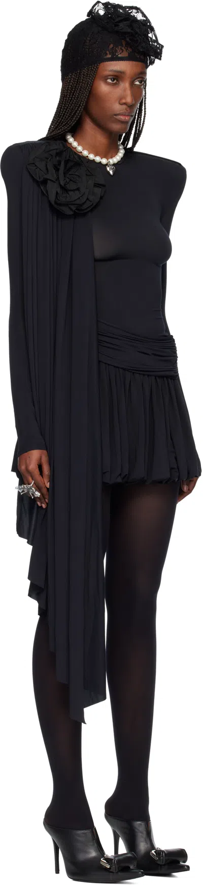 Vaquera Black Draped Minidress In Black