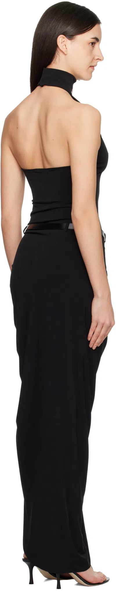 Coperni Women Black Long Dress With Open Back And Logo Belt At The Waist In Fabric Woman In Black