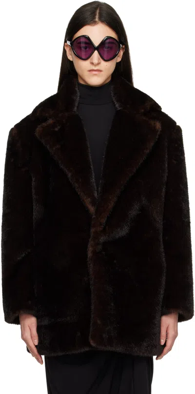 Coperni Brown Notched Lapel Faux-fur Coat In Brown