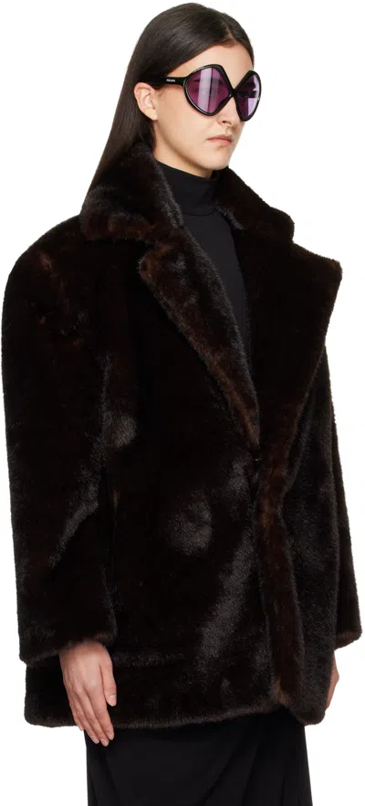 Coperni Brown Notched Lapel Faux-fur Coat In Brown