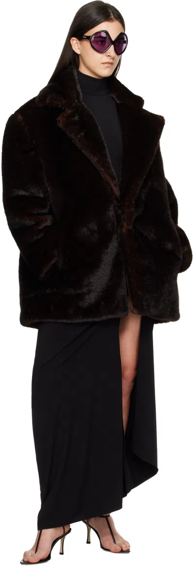 Coperni Brown Notched Lapel Faux-fur Coat In Brown