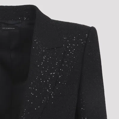 Tom Ford Single-breasted Wool Blend Crepe Jacket With Sequins In Black