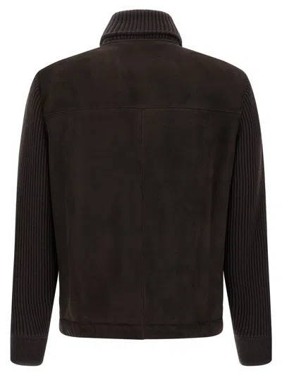 Brioni Suede Bomber Jacket In Multi