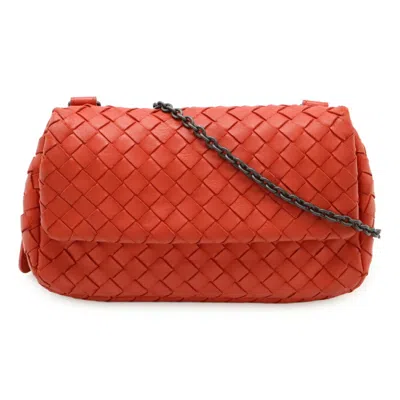 Pre-owned Bottega Veneta Intrecciato Red Color Leather Clutch Bag Pochette Shoulder Bag ()