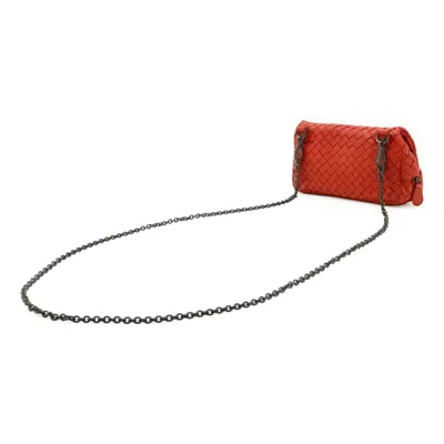 Pre-owned Bottega Veneta Intrecciato Red Color Leather Clutch Bag Pochette Shoulder Bag ()