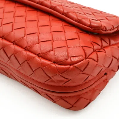 Pre-owned Bottega Veneta Intrecciato Red Color Leather Clutch Bag Pochette Shoulder Bag ()