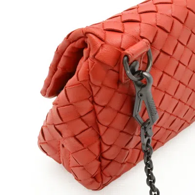 Pre-owned Bottega Veneta Intrecciato Red Color Leather Clutch Bag Pochette Shoulder Bag ()