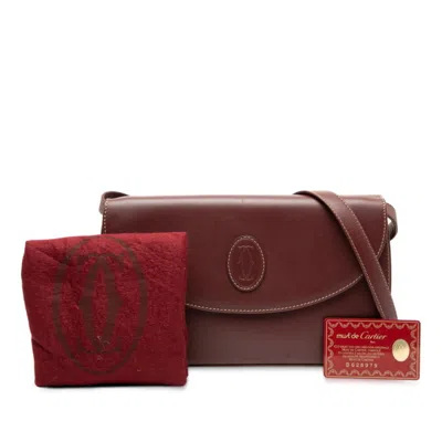 Pre-owned Cartier Bordeaux Wine Red Leather Shoulder Bag () In Burgundy