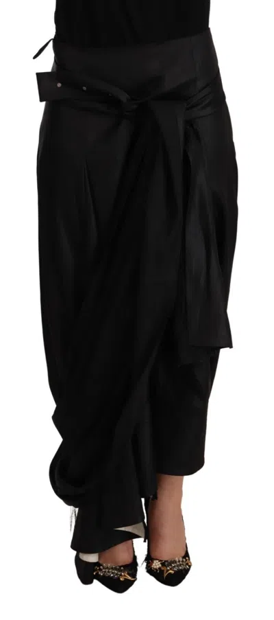 Pre-owned Celine Acetate Black High Waist Wrap Style Asymmetric Women's Skirt ()