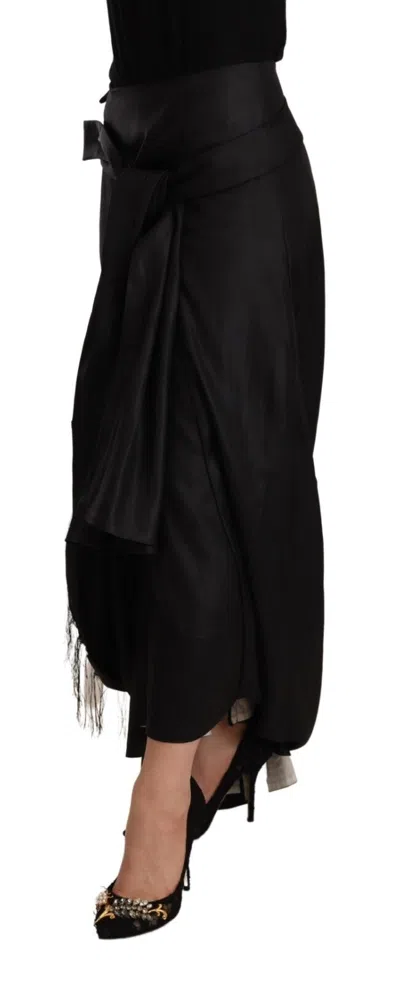 Pre-owned Celine Acetate Black High Waist Wrap Style Asymmetric Women's Skirt ()