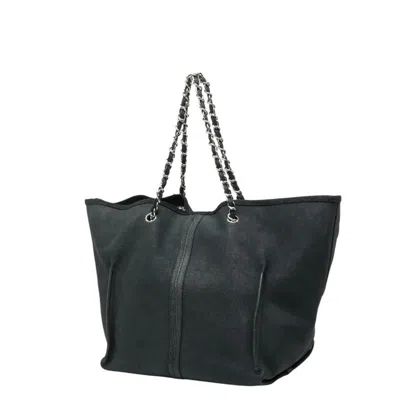 Pre-owned Chanel Camellia Black Green Grained Calfskin Tote Bag () In Multi