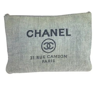Pre-owned Chanel Gray Canvas Clutch Bag Pouch ()