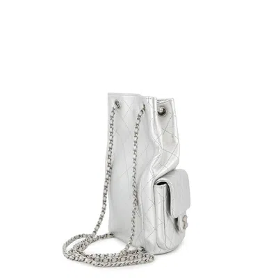 Pre-owned Chanel Matte Silver Metallic Leather Backpack ()