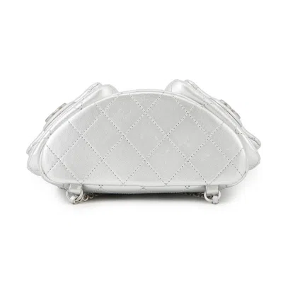 Pre-owned Chanel Matte Silver Metallic Leather Backpack ()