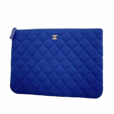 Pre-owned Chanel Navy Cotton Clutch Bag () In Blue