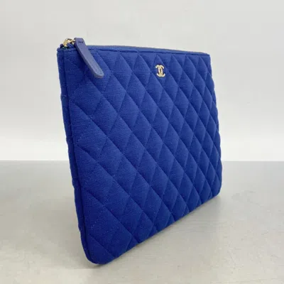 Pre-owned Chanel Navy Cotton Clutch Bag () In Blue
