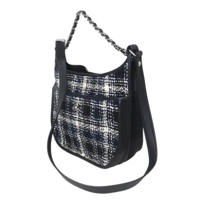 Pre-owned Chanel Navy White Cotton Shoulder Bag () In Multi
