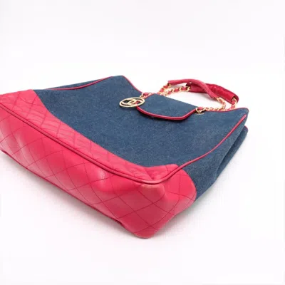 Pre-owned Chanel Navy Red Color Leather Denim Tote Bag ()