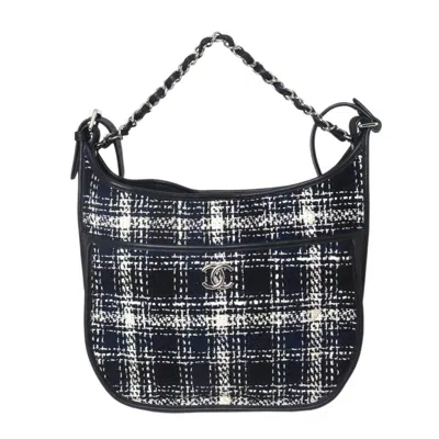 Pre-owned Chanel Navy White Cotton Shoulder Bag () In Multi