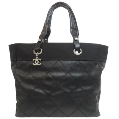 Pre-owned Chanel Paris Biarritz Black Leather Tote Bag ()