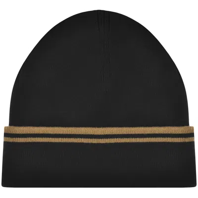 Fred Perry Twin Tipped Ribbed Beanie Hat Black In Black